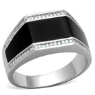 Stylish rhodium 925 sterling silver ring with black onyx and sparkling accents for men