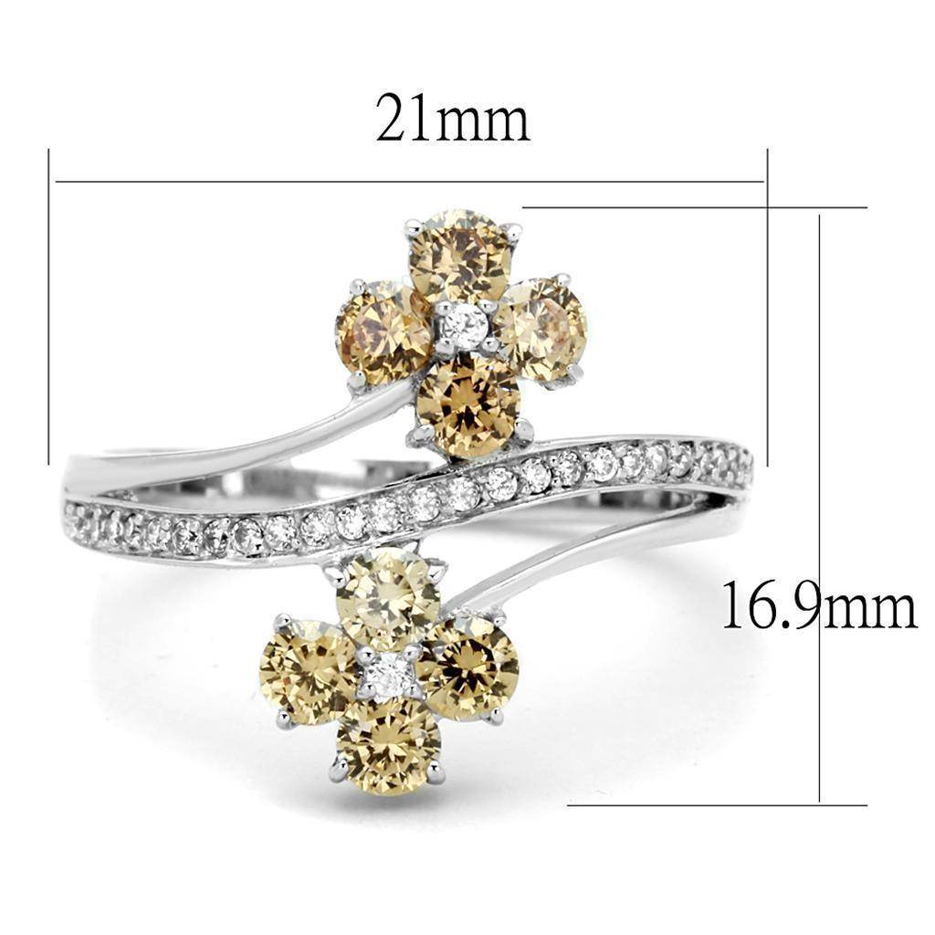 Rhodium 925 sterling silver ring for women featuring sparkling yellow gemstone flowers