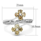Rhodium 925 sterling silver ring for women featuring sparkling yellow gemstone flowers