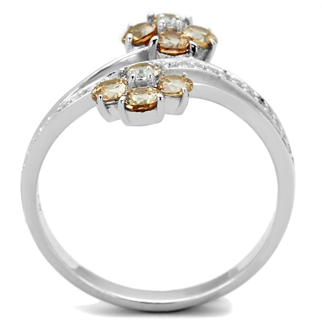 Elegant rhodium 925 sterling silver ring for women featuring sparkling gemstones in a floral design