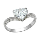 Rhodium 925 sterling silver ring featuring a heart-shaped design with sparkling stones on the band