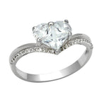 Rhodium 925 sterling silver ring featuring a heart-shaped design with sparkling stones on the band