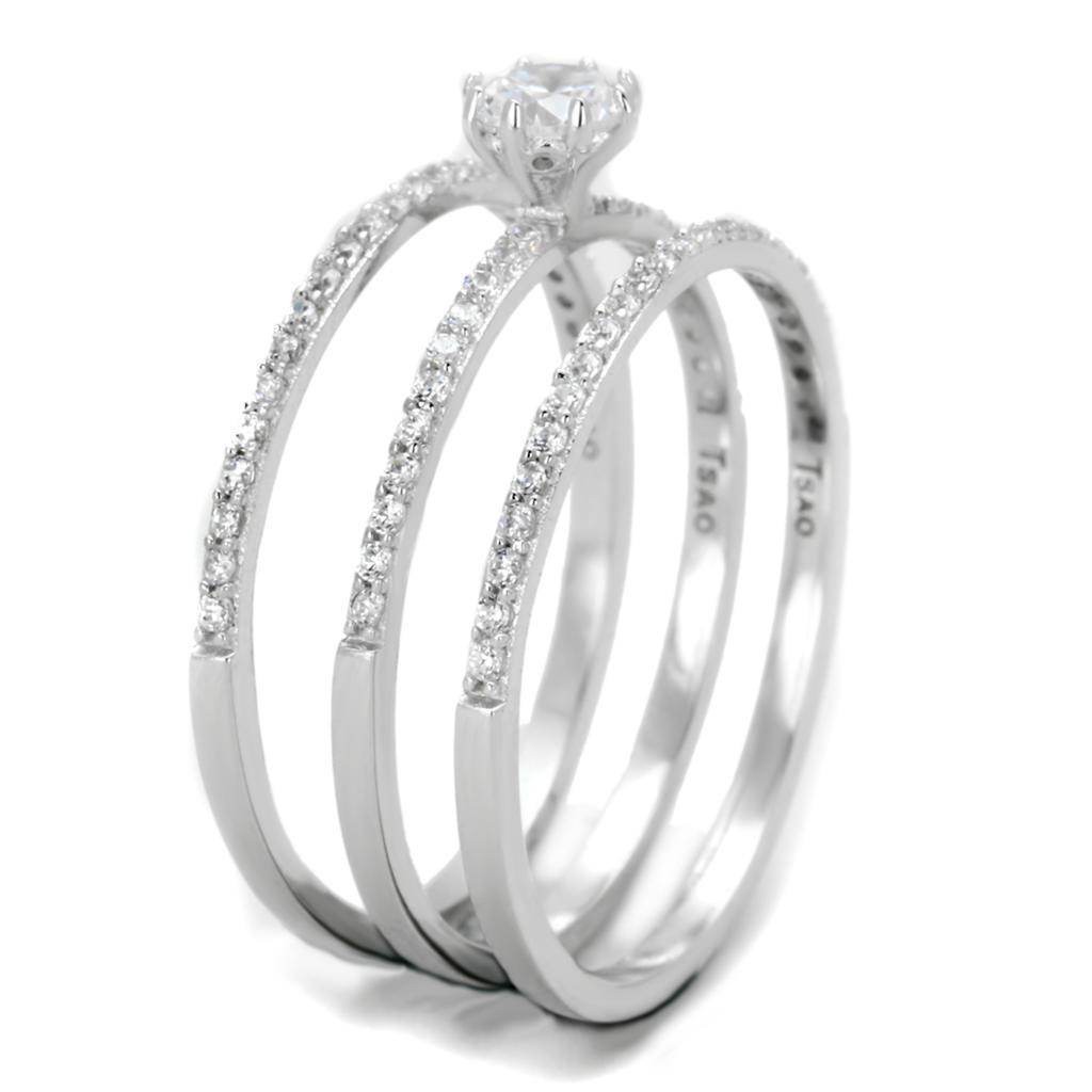 Rhodium 925 sterling silver ring featuring a sparkling center stone and elegant band design