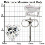 Rhodium 925 sterling silver stud earrings featuring heart-shaped clear gemstones with a measurement chart