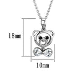 Rhodium brass bear pendant necklace featuring a cute bear and bow design with sparkling stones