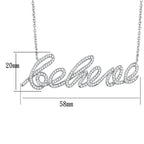 Rhodium brass believe necklace with sparkling design and adjustable chain for stylish women