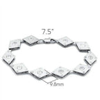 Rhodium brass geometric bracelet featuring diamond-shaped links and clear crystals for a modern look