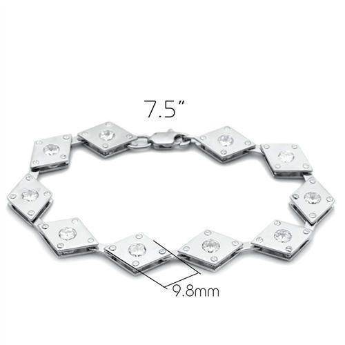 Rhodium brass geometric bracelet featuring diamond-shaped links and clear crystals for a modern look