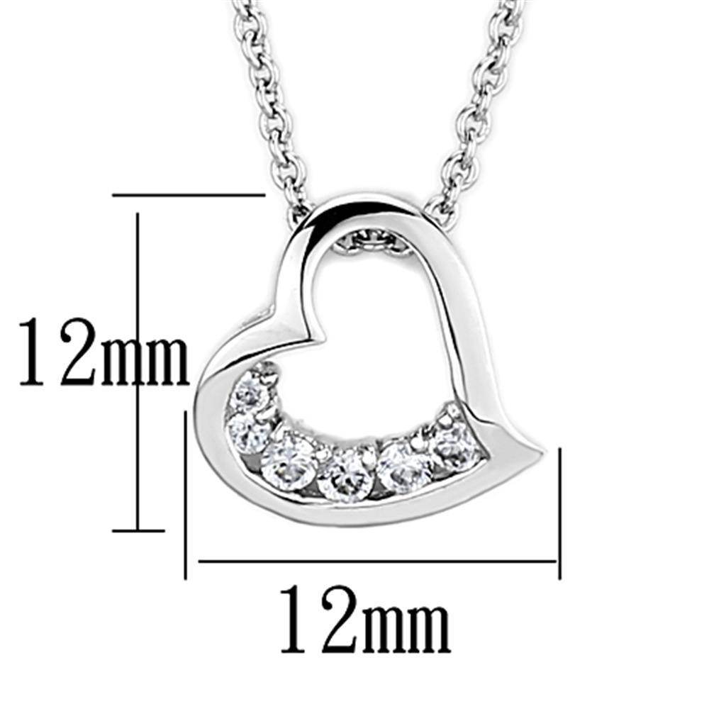 Rhodium brass heart necklace for women featuring a sparkling design and measuring 12mm for elegant style