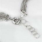 Close-up of rhodium brass infinity necklace for women featuring a unique clasp and layered chains