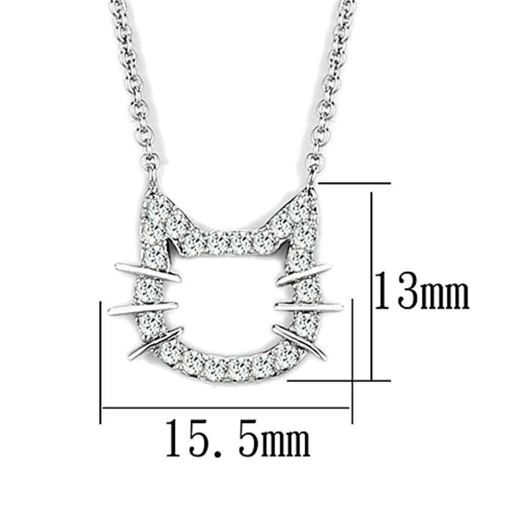 Rhodium brass jewelry for women featuring a sparkling cat face necklace with detailed design