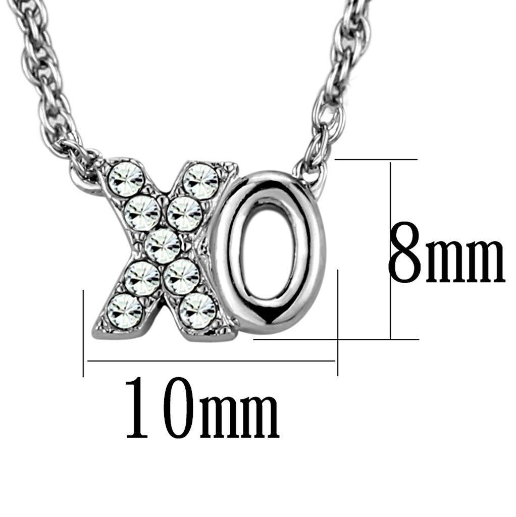 Rhodium brass jewelry chain pendant featuring a sparkling XO design measuring 10mm x 8mm