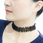 Elegant rhodium brass necklace designed as a choker with intricate bead detailing