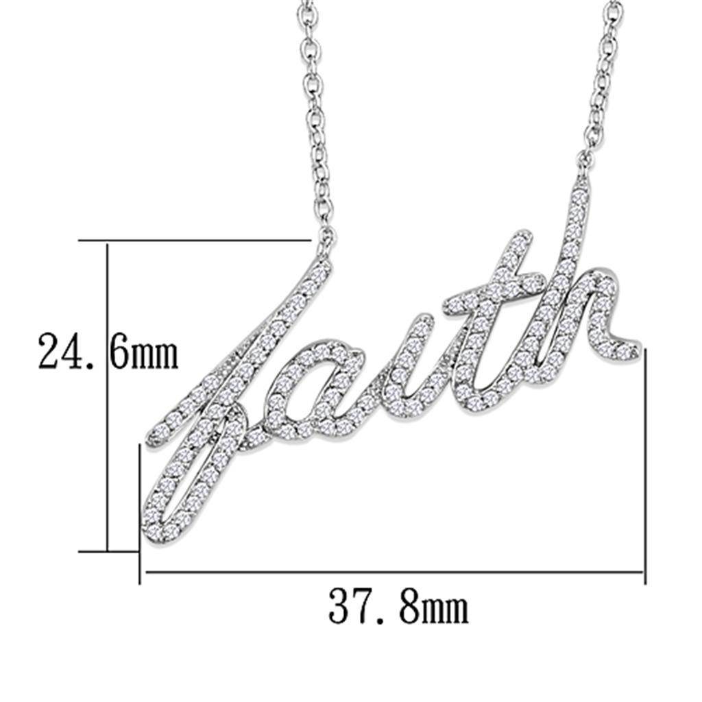 Elegant rhodium brass necklace featuring a sparkling 'faith' pendant for a stylish look