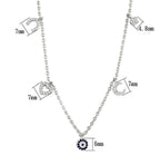 Rhodium brass necklace for women featuring decorative charms and a sparkling pendant