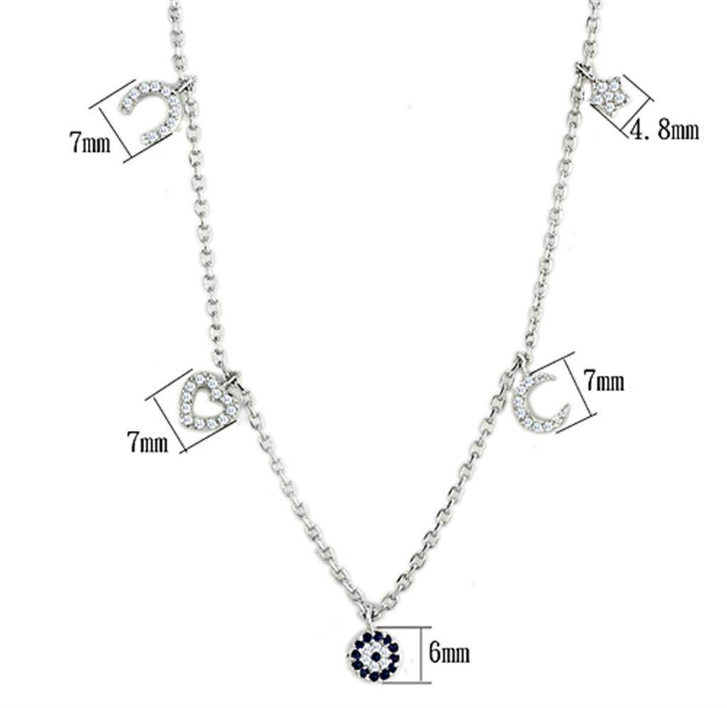 Rhodium brass necklace for women featuring decorative charms and a sparkling pendant