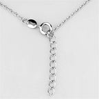 Close-up of a rhodium brass necklace for women featuring a delicate chain with a unique clasp