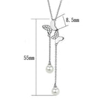 Rhodium brass necklace for women featuring a butterfly design with pearl accents and a delicate chain