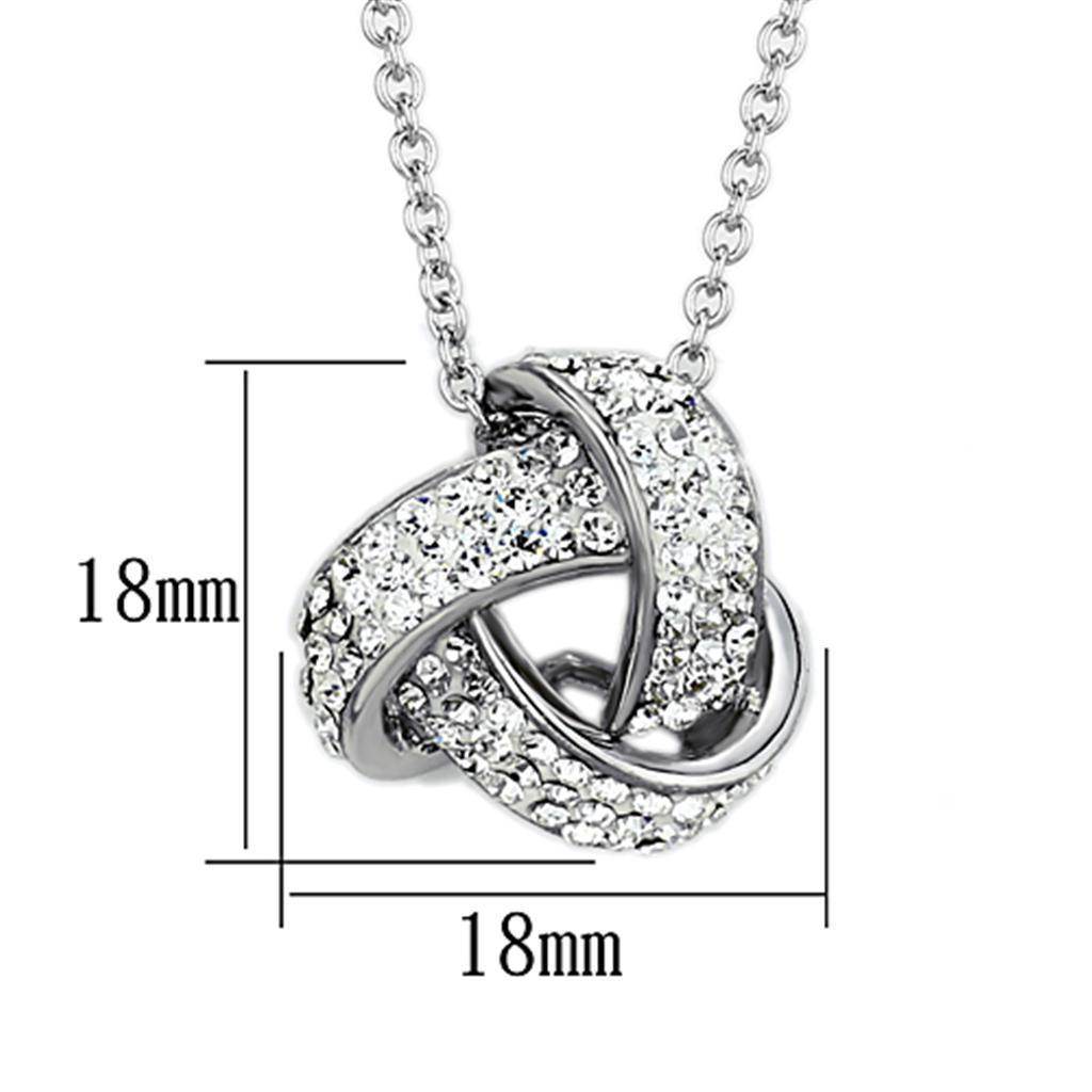 Rhodium brass necklace for women featuring a sparkling knot design and 18mm pendant size