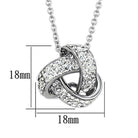 Rhodium brass necklace for women featuring a sparkling knot design and 18mm pendant size