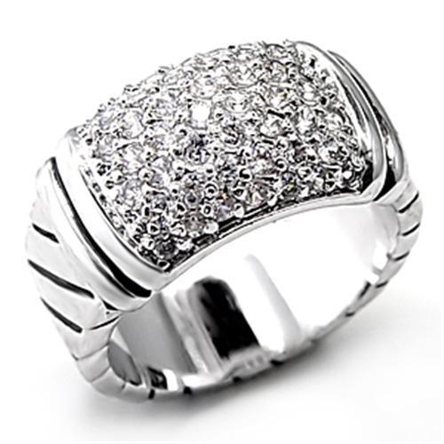 Elegant rhodium brass ring with clear CZ stones for a dazzling look on any occasion