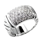 Stunning rhodium brass ring with clear CZ featuring an elegant design and sparkling stones