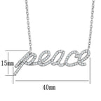 Rhodium brass statement necklace with a sparkling 'peace' pendant on a delicate chain