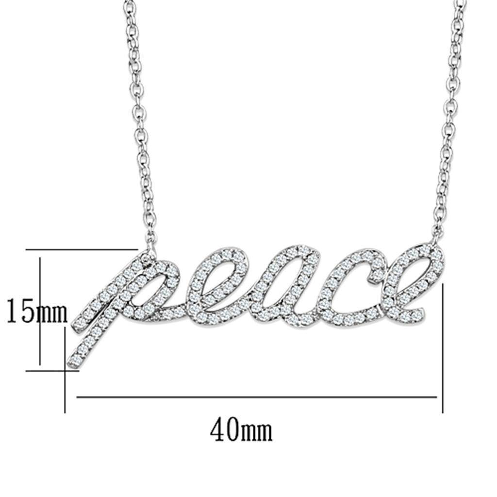 Rhodium brass statement necklace with a sparkling 'peace' pendant on a delicate chain