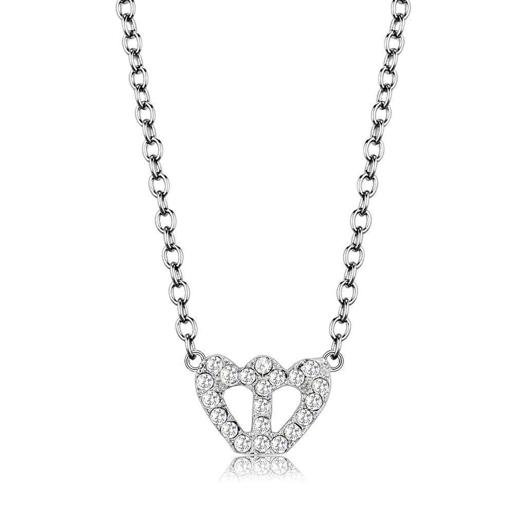 Rhodium crystal heart necklace with sparkling stones on a silver chain for stylish women
