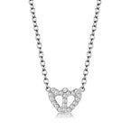 Rhodium crystal heart necklace with sparkling stones on a silver chain for stylish women