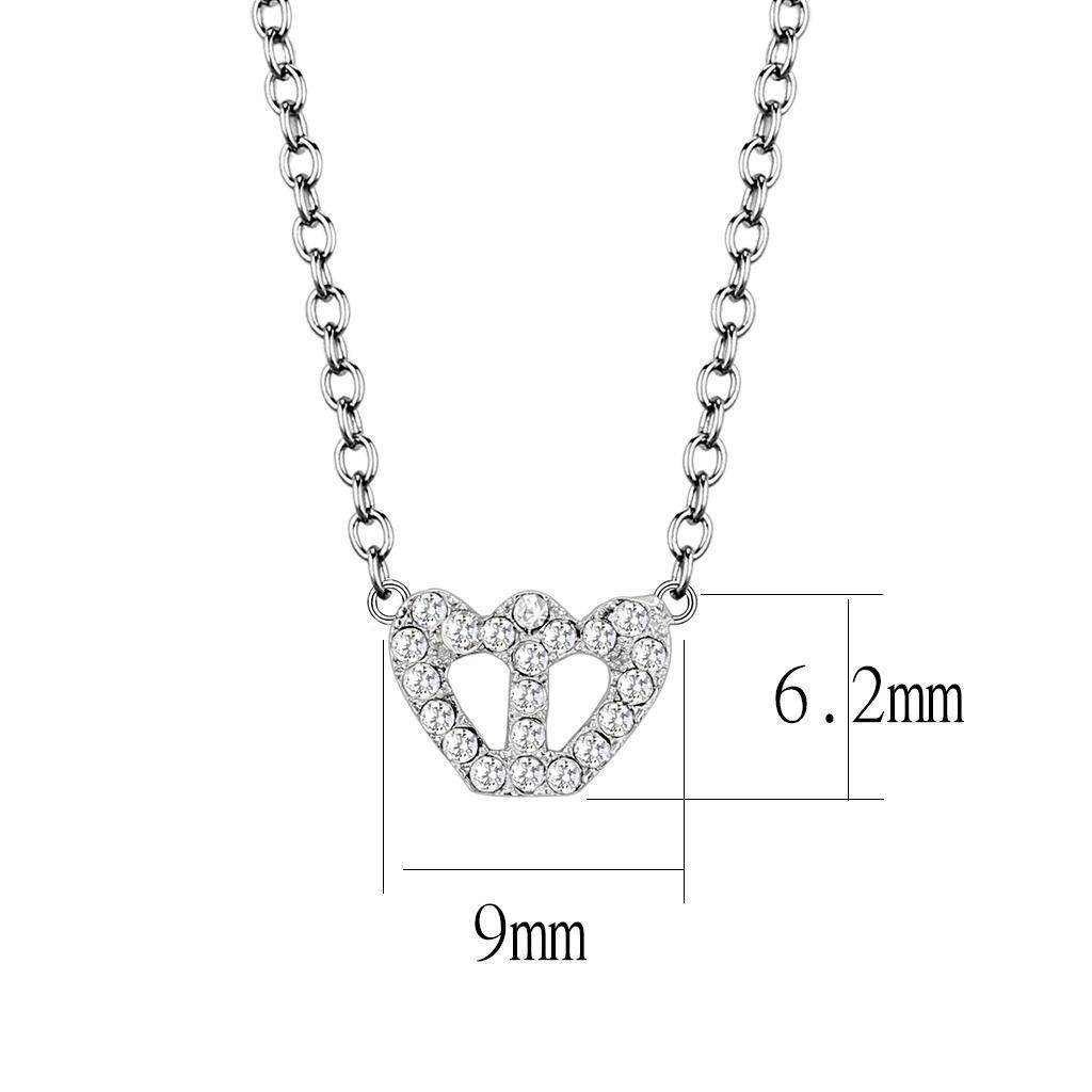 Rhodium crystal heart necklace with a delicate chain and heart-shaped pendant featuring sparkling crystals