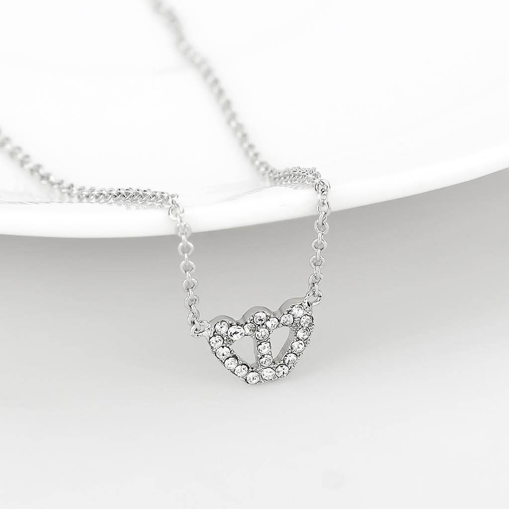 Delicate rhodium crystal heart necklace featuring shimmering crystals for elegant style
