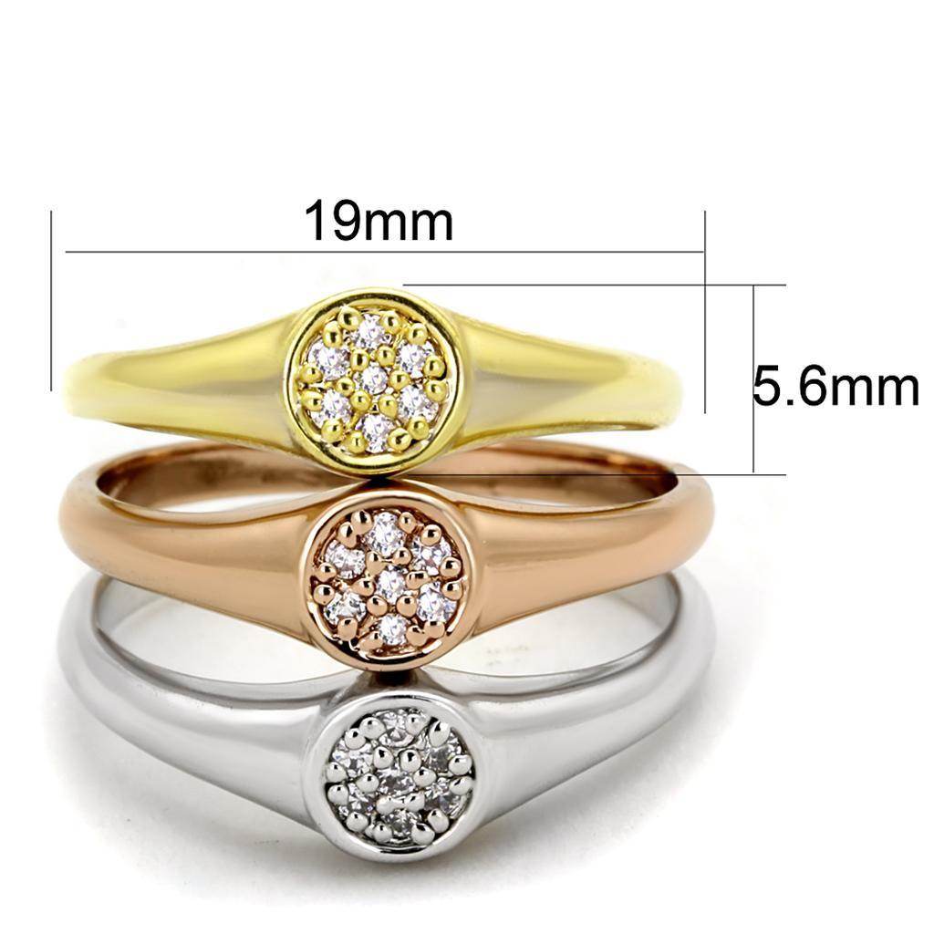 Stack of rhodium gold rose gold rings for women featuring sparkling center stones and elegant design