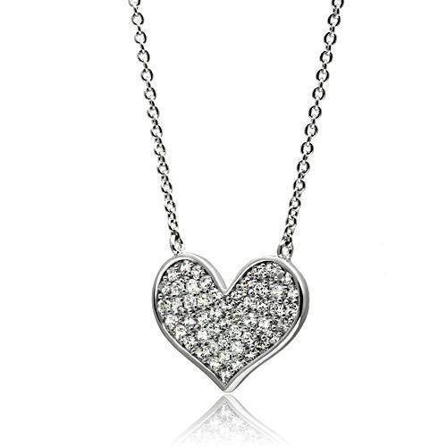 Rhodium heart pendant necklace with shimmering stones, perfect for adding elegance to any outfit