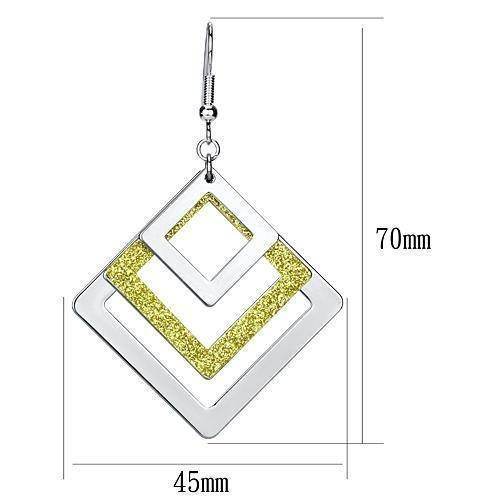 Rhodium iron geometric earrings for women in a layered square design with yellow accents
