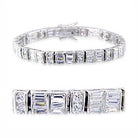 Elegant rhodium plated brass bracelet for women featuring a stylish geometric design with sparkling stones