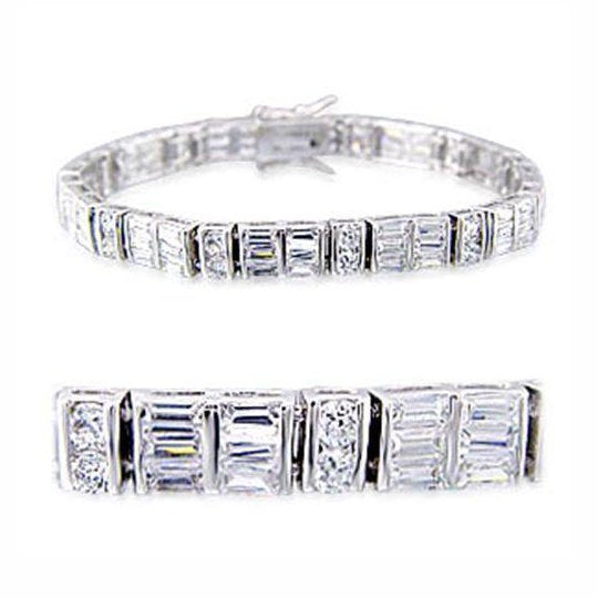 Elegant rhodium plated brass bracelet for women featuring a stylish geometric design with sparkling stones