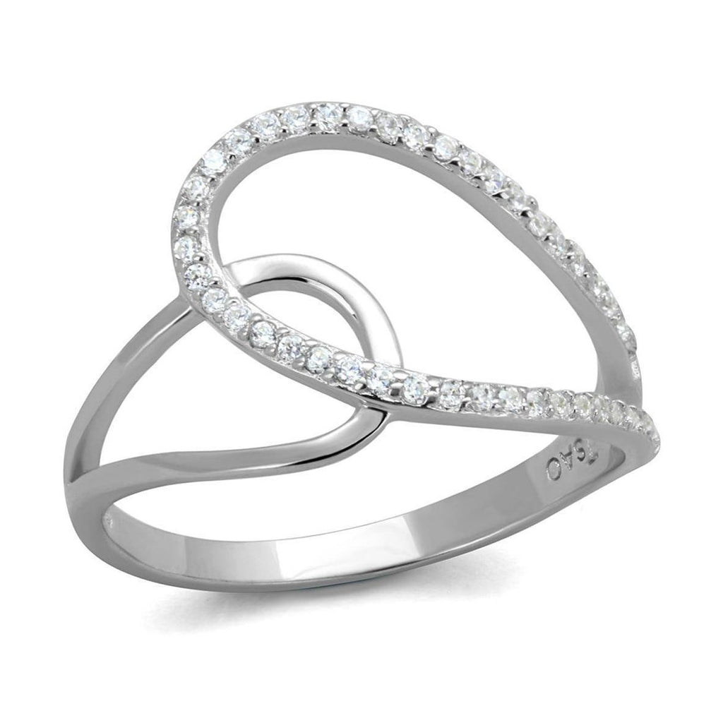 Rhodium plated silver heart ring with sparkling stones, perfect for everyday elegance