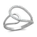 Rhodium plated silver heart ring with sparkling stones, perfect for everyday elegance