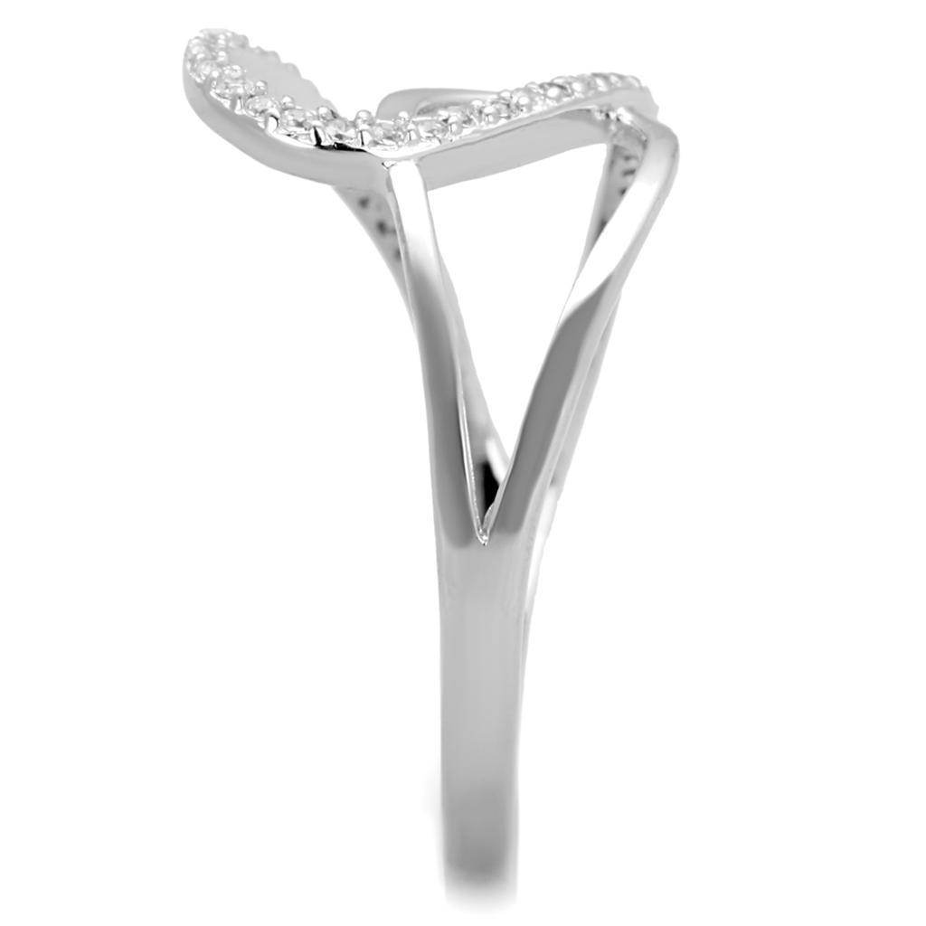 Stylish rhodium plated silver heart ring with sparkling accents for elegant women's jewelry