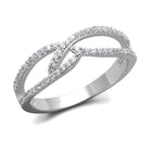 Elegant rhodium plated silver ring for women featuring a twisted design with sparkling stones