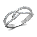 Elegant rhodium plated silver ring for women featuring a twisted design with sparkling stones