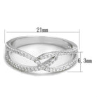 Rhodium plated silver ring for women featuring an elegant intertwined design with sparkling stones