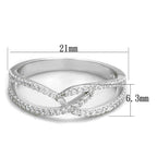 Rhodium plated silver ring for women featuring an elegant intertwined design with sparkling stones