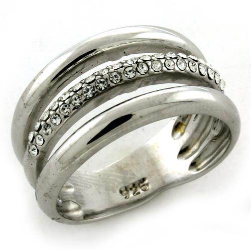Rhodium plated silver ring for women featuring sparkling crystals and a sleek design