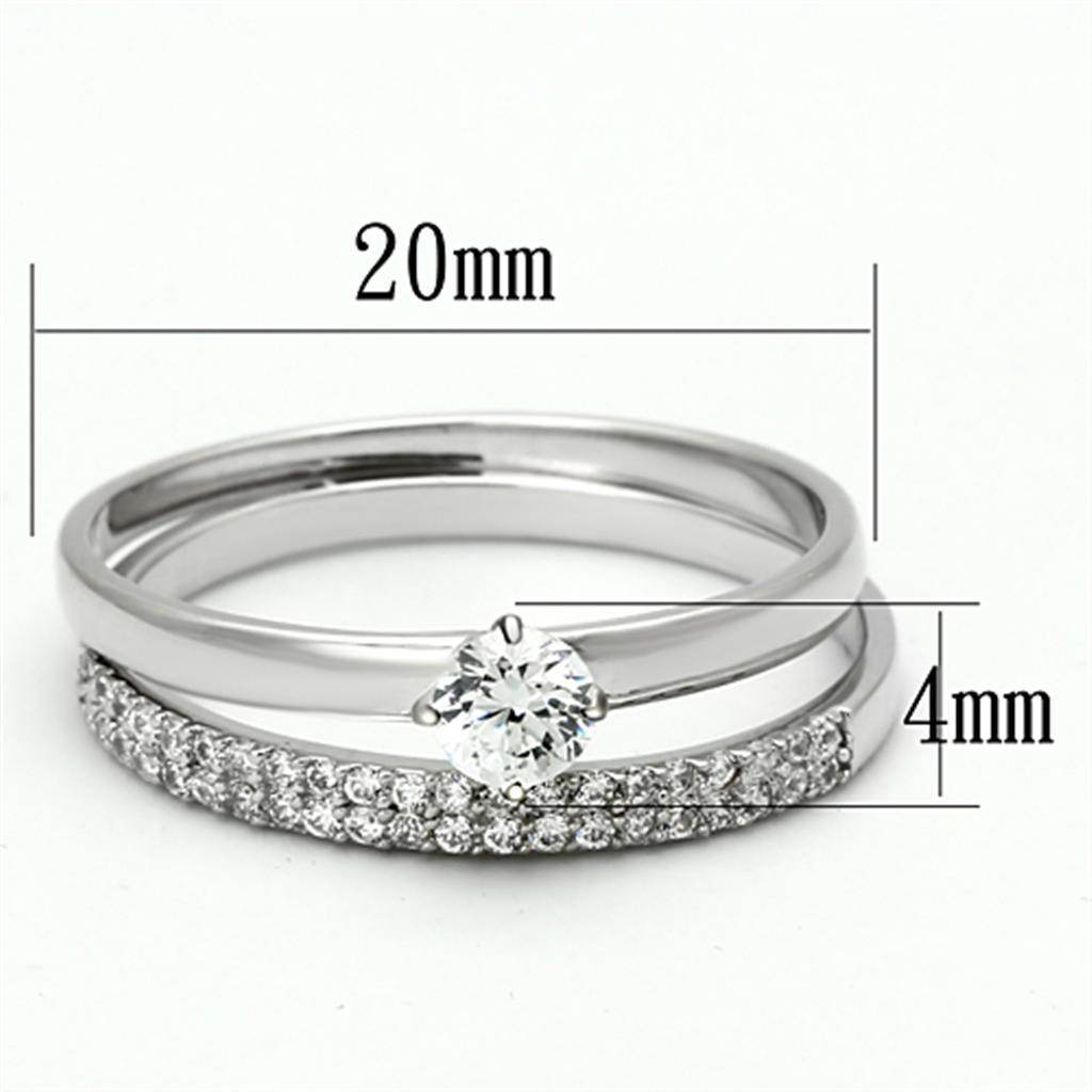 Rhodium plated sterling silver ring set featuring a central stone and sparkling band