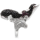 Stylish rhodium ruthenium brass ring featuring intricate black and purple stone details