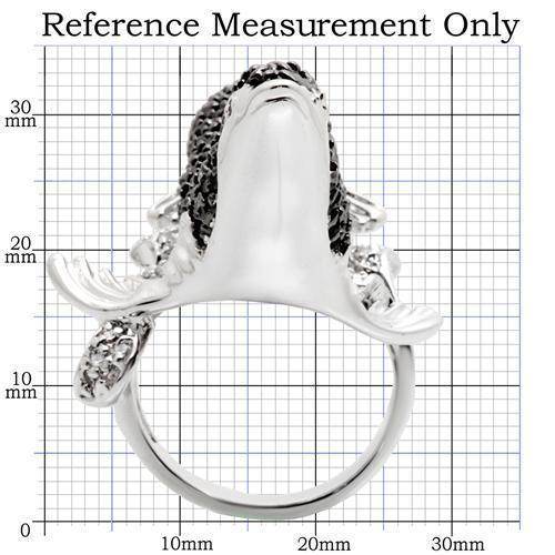 Detailed image of a rhodium ruthenium brass ring featuring a fish design and measurement reference