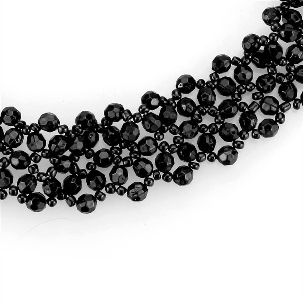 Rhodium stainless steel necklace with intricate black beaded design for elegant styles