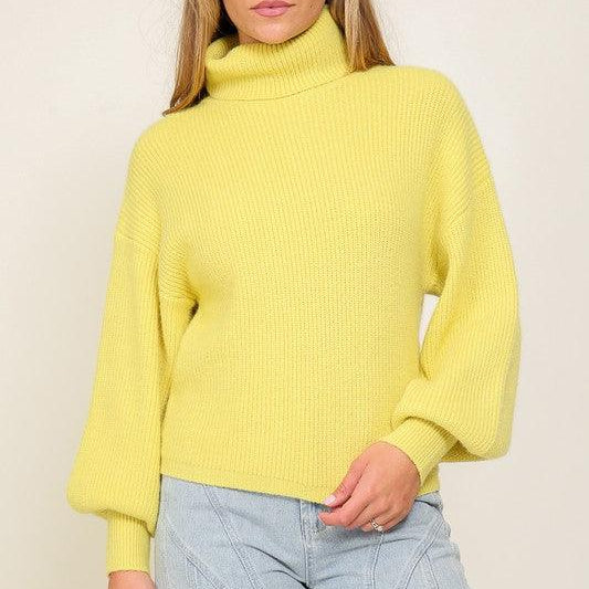 Women's Sweaters Rib Knitted Turtleneck Sweater with Bishop Sleeve